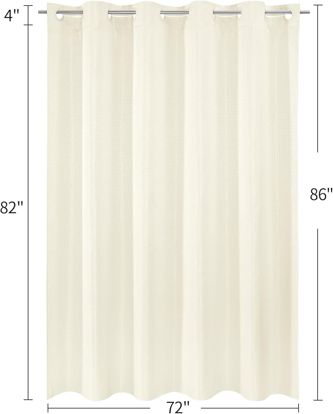MitoVilla No Hooks Needed Extra Long Shower Curtain Set with Snap-in Liner, Ivory 86 inch XL Heavyweight Waffle Fabric Cloth Shower Curtains for Modern Luxury Hotel & Spa Bathroom Decor, Ivory/Beige