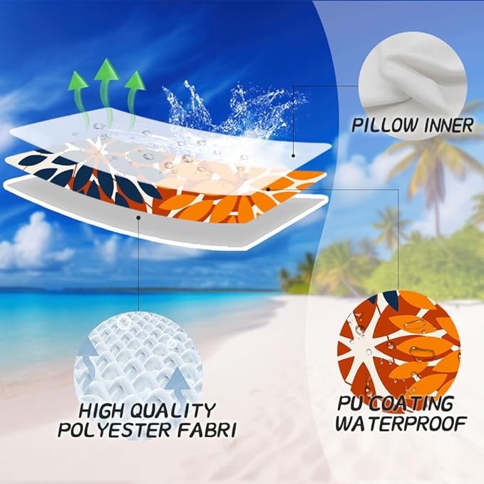 DFXSZ Outdoor Pillow Covers 20x20 Inch Set of 2 Blue Orange Flower Decorative Waterproof Summer Outdoor Fall Pillow Covers for Patio Funiture Garden Couch 168N20