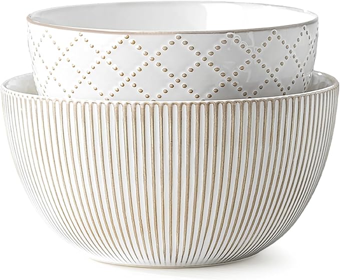 getstar Deep Ceramic Mixing Bowl Set of 2, 3&1.8 Qt Large Salad Serving Bowls Vintage Nesting Mixing Bowls for Cooking, Baking, Prepping, Microwave and Dishwasher Safe