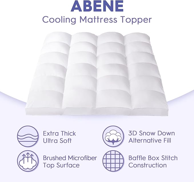 ABENE King Size Mattress Topper for Back Pain Relief, Extra Thick Mattress Pad Pillowtop, Soft Plush Mattress Cover Bed Topper with Deep Pocket, Overfilled Down Alternative Filling, White