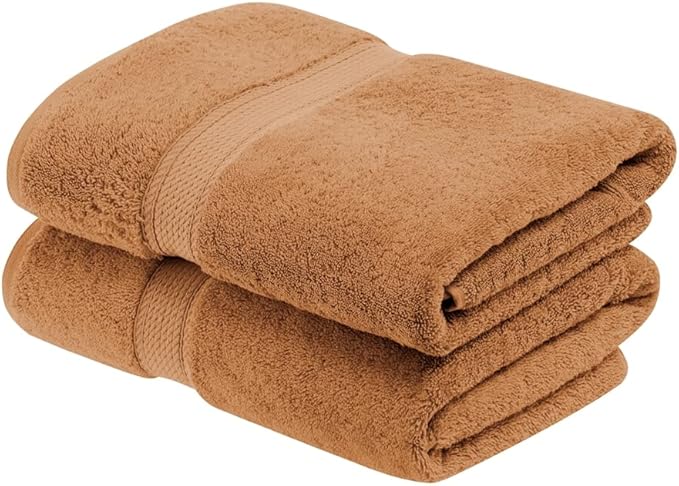 Superior Egyptian Cotton Pile Bath Towel Set of 2, Ultra Soft Luxury Towels, Thick Plush Essentials, Absorbent Heavyweight, Guest Bath, Hotel, Spa, Home Bathroom, Shower Basics, Rust