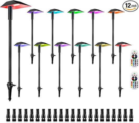 5W RGBW Low Voltage Landscape Lights LED Pathway Lights with Connectors,IP66 Waterproof Color Changing Landscape Lighting 12-24V Landscape Path Light for Walkway Garden Yard Lawn (12Pack)