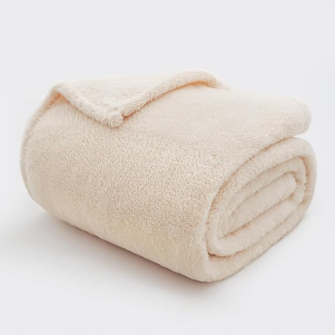 Sherpa Throw Blanket for Bed, Super Soft Cozy Fuzzy Plush Blankets for Winter, Reversible Thick Warm Blanket for Bed, Couch, Living Room, White, Queen Size 90"x 90"