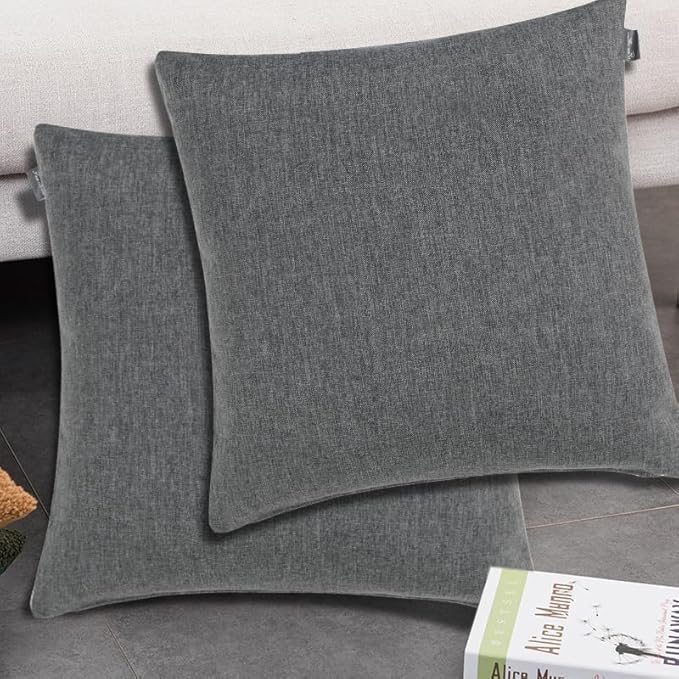 FUNHOME Outdoor Indoor Throw Pillows 18”x18”, Set of 2 Decorative Throw Pillows with Inserts, All Weather Water-Repellent Square Pillows for Bed, Couch, Sofa and Patio Furniture-Grey