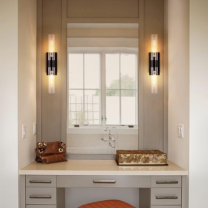 Modern Wall Sconces, 22.8in Black, 2-Light Indoor Wall Mounted Sconces, Bathroom Vanity Light for Living Room, Bedroom, Staircase