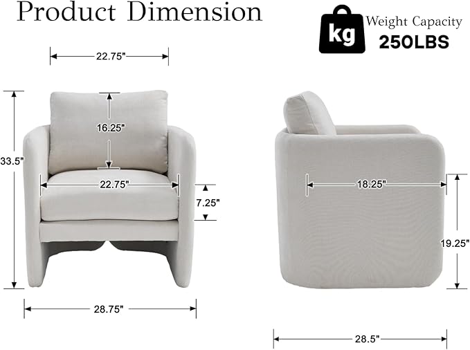 EALSON Comfy Accent Chairs Set of 2 Modern Living Room Chairs with Arm Mid Century Reading Lounge Chairs for Adults Upholstered Armchairs for Living Room/Reading Room/Bedroom/Office, Chenille Beige