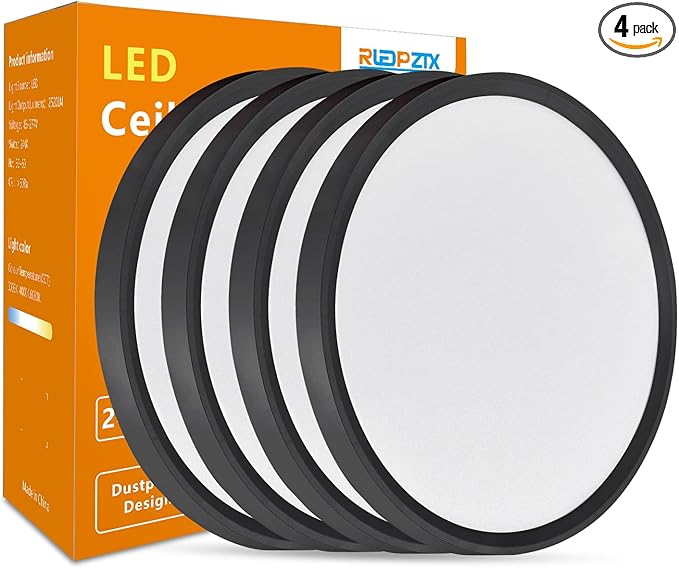 Led Flush Mount Ceiling Light,16 Inch 32w 3480lm,3000k/4000k/6000k 3CCT Selectable, Round Modern Flat Panel Super Slim Led Ceiling Light,for Living Dining Kitchen Bedroom Room (4Pack-Black)