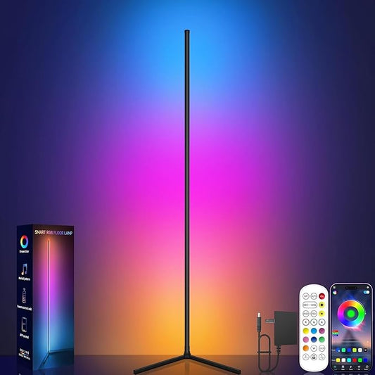 Smart RGB Floor Lamp with Remote Control, Color Changing LED, App Compatible, Black