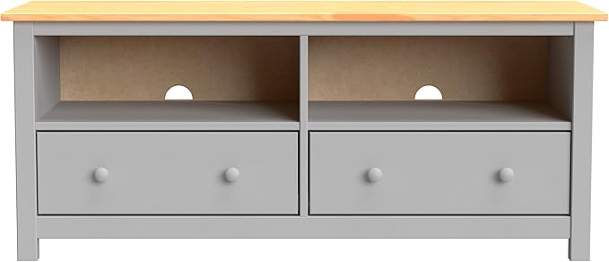 Handcrafted Solid Oak TV Stand Entertainment Center - Elegant Gray/Pine Media Console with Spacious Storage Drawers & Open Shelves - Sturdy Wood Cabinet Fits TVs up to 55 Inches