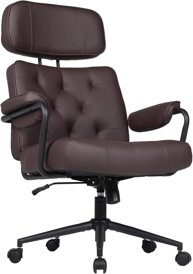 Office Chair Big and Tall 500lbs, Desk Chair Comfy, Oversized Computer Gaming Chair Extra Wide, Executive PU Leather Heavy Duty, High Back Swivel Rocking Chairs with Wheels for Home,Brown