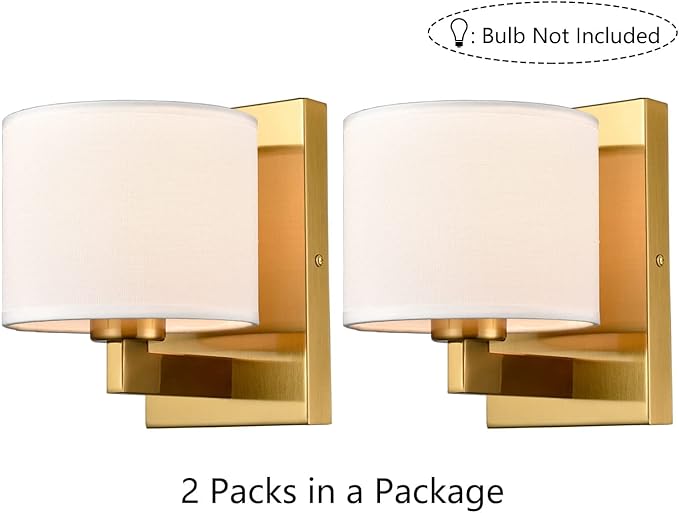 SAMTEEN Gold Wall Sconces Set of Two Mid Century Modern Brass Sconces Wall Lighting with Drum Shade Wall Lamp for Bedroom Hallway Foyer Living Room