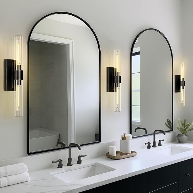 Bathroom Black Vanity Vertical Linear Light - 2-Light Tube Wall Sconces, 24" Vertical Vanity Wall Lighting, E26 Bulb Included