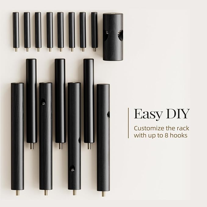 Pipishell Sturdy Wooden Coat Stand, 3 Adjustable Sizes Coat Tree with 8 Hooks, Coat Stands for Hallway Entryway, Hat Stand for Clothes, Used in Bedroom/Office/Hallway/Entryway, Black