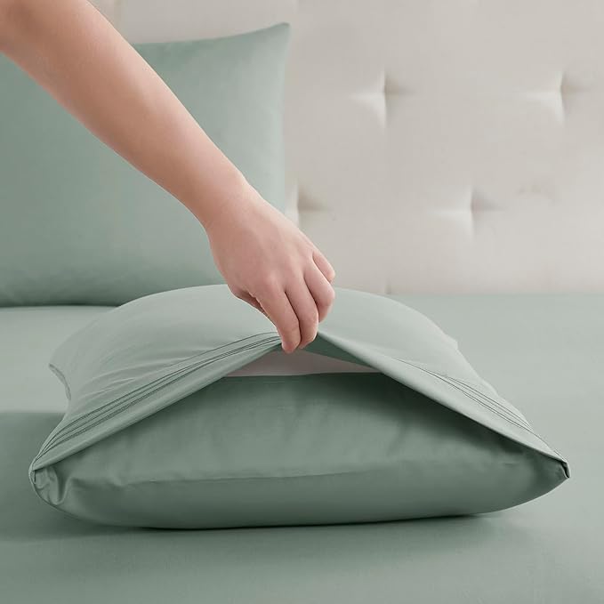 Clara Clark Bed Sheets, Premier 1800 Series Bed Sheet Set, Deep Pocket, Wrinkle, Fade, Stain Resistant, Luxury Soft Bedding Sheets & Pillowcases, Twin, Ice Green