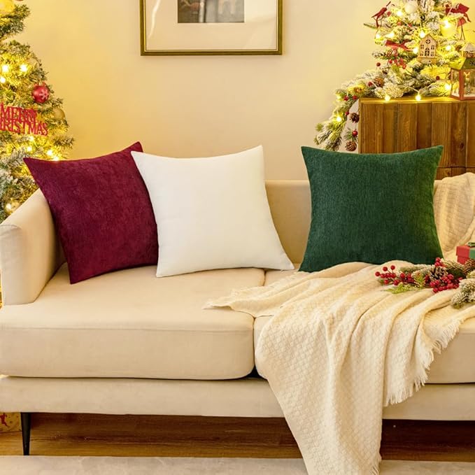 MIULEE Pack of 2 Burgundy Decorative Pillow Covers 18x18 Inch Soft Chenille Couch Throw Pillows Farmhouse Cushion Covers for Home Decor Sofa Bedroom Living Room