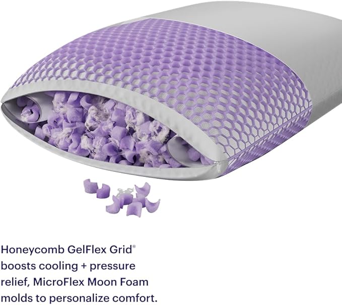 Purple Freeform Pillow - Standard Size, Customizable Support with GelFlex Grid & MicroFlex Moon Foam - Pressure Relief, Cooling, Extra Filling & Adjustable Height