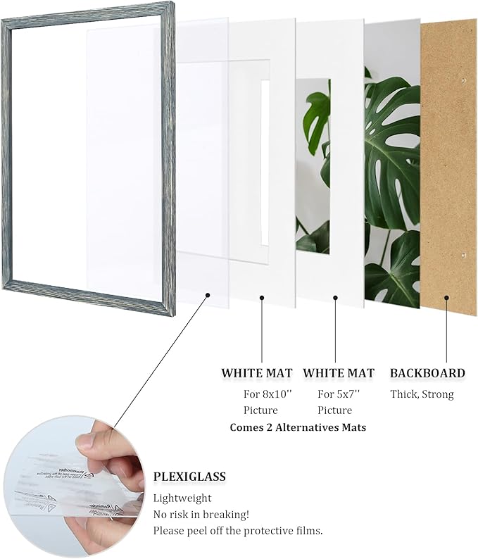 Egofine 11x14 Picture Frame Made of Solid Wood Covered by Plexiglass, Display Pictures 5x7/8x10 with Mat or 11x14 Without Mat for Table Top Display and Wall Mounting Photo Frame, Rustic Blue