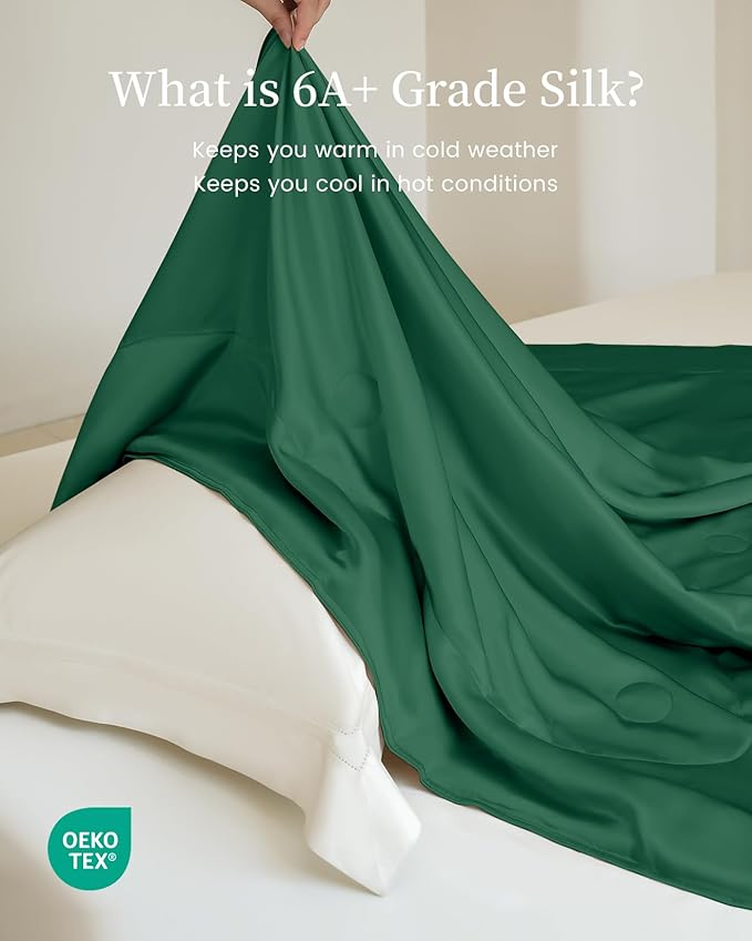 THXSILK Silk Blanket, 100% Mulberry Silk Cooling Throw, Soft and Lightweight Blanket for Bedroom, Sofa, Travel, All-Season (Emerald Green, 53"x70")