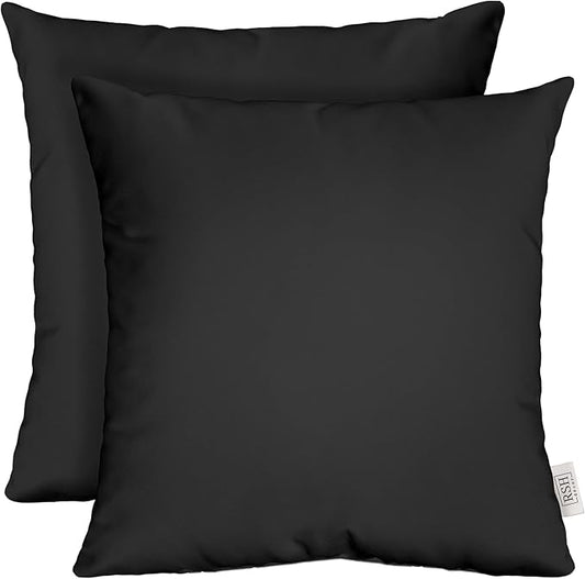 RSH DECOR: Sunbrella Square Throw Pillows Set of 2 | 20" x 20" | Water and Fade-Resistant Performance Fabric | Outdoor Pillow Covers with Down-Alternative Inserts | Canvas Black