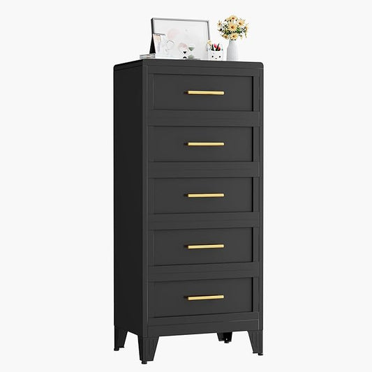 Metal Dresser Tall Narrow Dresser for Bedroom Chest, 53.46" H Drawer Chest, Closet Dressers & Chests of Drawers for Living Room, Hallway (5 Drawers Black 24inch Wide)