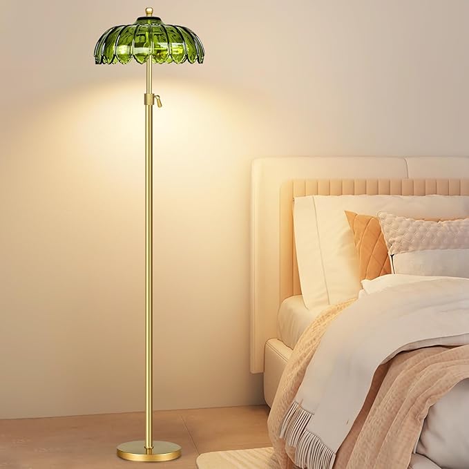 Gold Floor Lamps for Living Room Vintage Floor Lamp with Remote Control & Glass Lampshape,Mid Century Modern Standing Lamp with 3 Color Temperature Brass Flower Tall Floor Lamp for Bedroom Corner