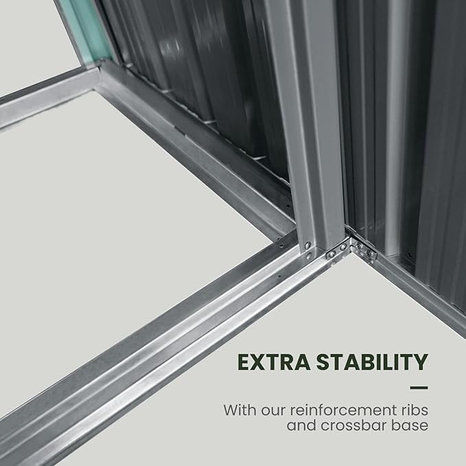 Hanover Outdoor 2 in 1 Multipurpose Sloped Roof Shed with 9 Square Feet Lockable Single Door Tool Storage and 42 Cubic Feet Raised Firewood Rack Made of Weather Resistant Galvanized Steel in Dark Gray