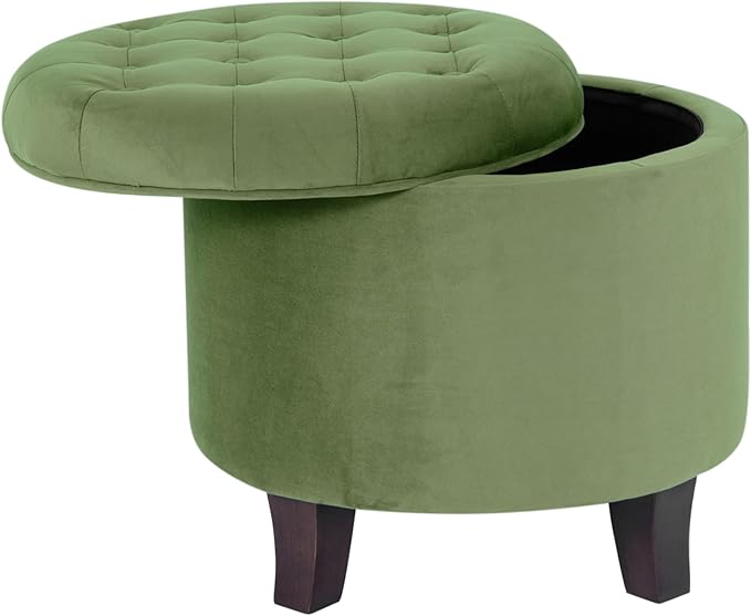 Homepop Home Decor | Upholstered Round Velvet Tufted Foot Rest Ottoman | Ottoman with Storage for Living Room & Bedroom | Decorative Home Furniture, Green