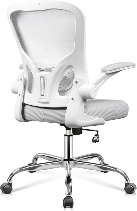 DEVAISE Office Chair Ergonomic Computer Desk Chair with Flip-up Armrests, Comfy Mesh with Adjustable Lumbar Support, White