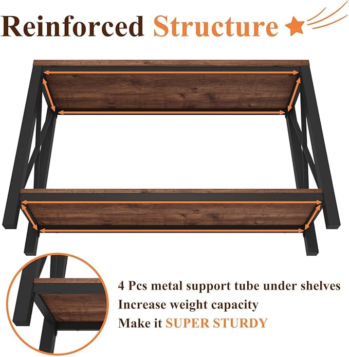 BON AUGURE 2 Tier Console Table for Entryway, Metal Wood Sofa Table Behind Couch for Living Room, Industrial Entry Tables for Hallway, Foyer, Front Door, Entrance (Rustic Oak, 47 Inch)