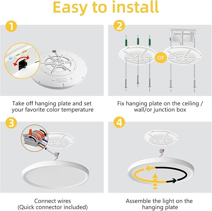 Led Flush Mount Ceiling Light,16 Inch 32w 3480lm,3000k/4000k/6000k 3CCT Selectable, Round Modern Flat Panel Super Slim Led Ceiling Light,for Living Dining Kitchen Bedroom Room (2Pack-White)