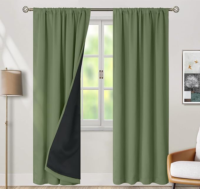 BGment Grass Green100% Blackout Curtains 84 Inches Long with Reducing Noise Liner, Spring Curtains for Living Room Rod Pocket Back Tab Full Room Darkening Window Curtain, 2 Panels, Each 42 x 84 Inch