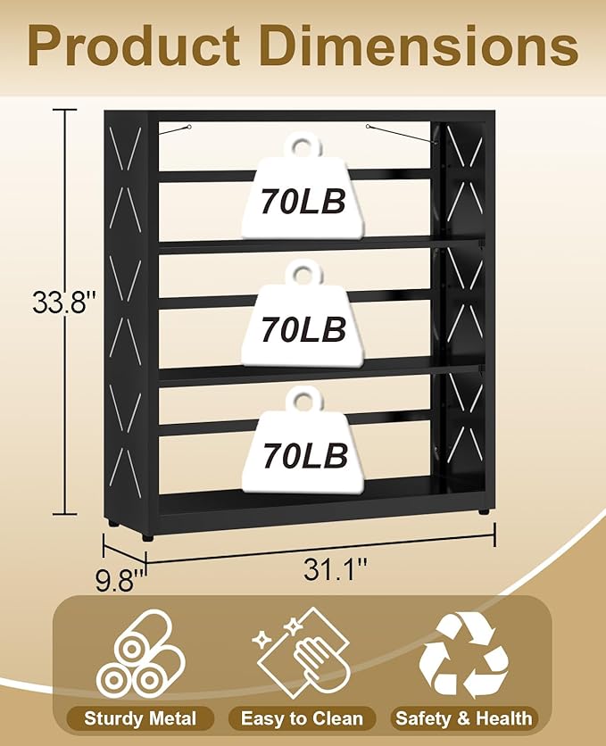 Book Shelf, 3-Tier Adjustable Bookcase with Anti-Tip Kit & Leveling Feet, Heavy-Duty Metal Storage Organizer, Modern Corner Shelves for Kitchen, Garage, Home Office - Black