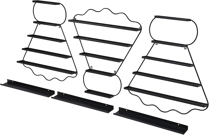 Metal Wall Mounted Nail Polish Racks Display Rack Cosmetic Display Case Lipstick Perfume Wall Shelf Essential Oil Organizer for Nail Polish Bottles Spa Nail Salon Shop (Black)