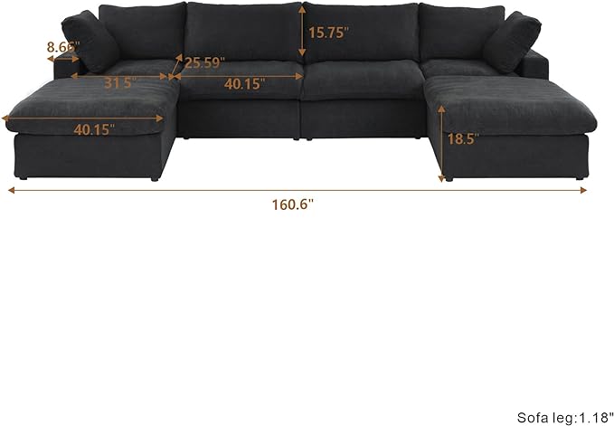 JACH 160.6" U-Shaped Sectional Couch, Modern Modular Convertible Sofa with Chaise Ottomans, Deep 4-Seats Comfy Sectional Cloud Couches for Living Room/Apartment, Bedroom (Black)