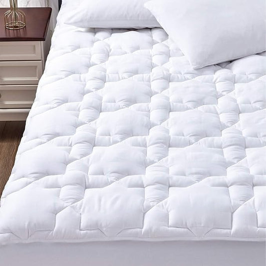 CozyLux RV King Mattress Pad Cotton Cooling Deep Pocket up to 21" Fitted Mattress Protector Non Slip Breathable Soft Thick Mattress Cover 450GSM Mattress Topper (72x80) Inches White