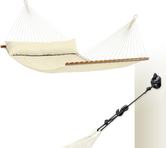 La Siesta® Alabama Hammock & CasaMount Suspension Kit for Walls Ceilings & Square Beams - Weatherproof 2 Person Outdoor Hammock - XL King, Vanilla