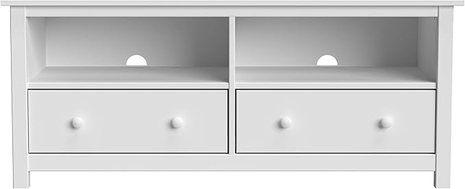 Handcrafted Solid Oak TV Stand Entertainment Center - Elegant White Media Console with Spacious Storage Drawers & Open Shelves - Sturdy Wood Cabinet Fits TVs up to 55 Inches