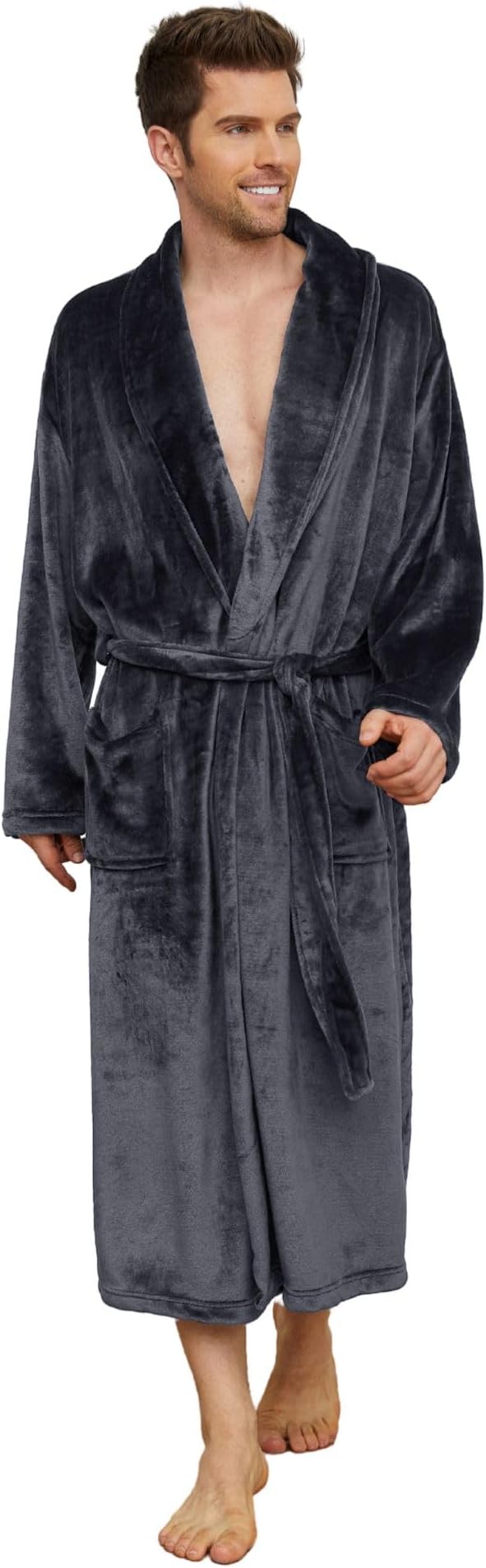 U2SKIIN Mens Fleece Robe Plush Collar Shawl Bathrobe