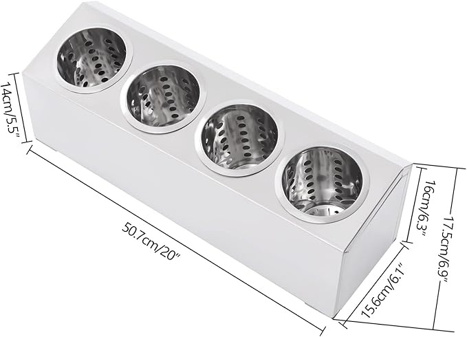 DYNAMI 4-Compartment Stainless Steel Utensil Holder,Commercial Perforated Silverware Holder,Cylinder Silverware Utensil Holder Flatware Organizer Countertop,for Restaurant Kitchen (4-Compartment)