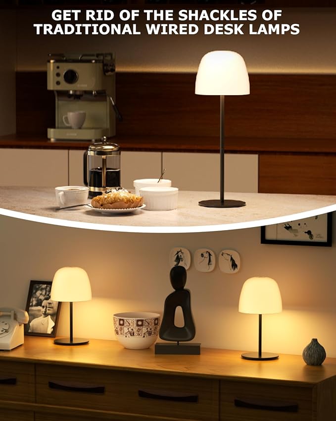 2 Pack Portable Cordless Table Lamp, 3 Color Stepless Dimming 5500mAh Rechargeable Battery Operated LED Desk Lamp, for Bedroom/Couple Dinner/Desk/Cafe/Dining Room/Terrace