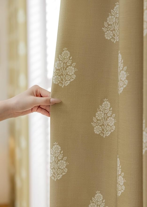 Linen Blend Pinch Pleated Curtains for Living Room, Bedroom, Dining Room - Light Filtering Curtains 2 Panels Set - Luxury and Modern Floral Printed Design - Brown Rose, 30" W x 108" L