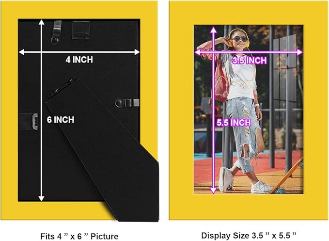 Renditions Gallery 4x6 inch Picture Frame High-end Modern Style, Made of Solid Wood and High Definition Glass Ready for Wall and Tabletop Photo Display, Yellow Frame