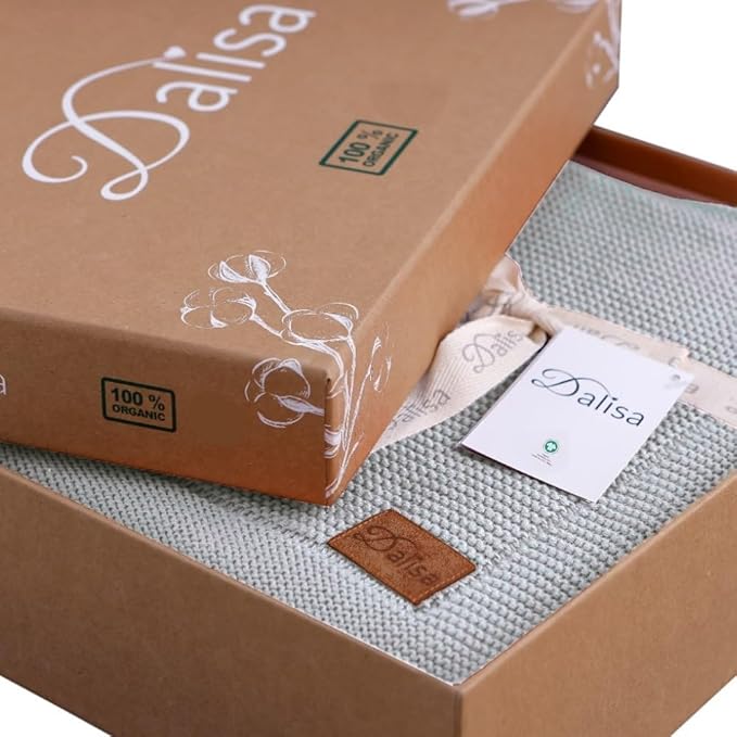 Dalisa 100% Organic Turkish Cotton Throw Blanket - GOTS Certified, Cozy - Perfect for Couch, Bed, and Home Decor - Boho Vintage Knit Alina (Harbor Mist, 50x60)