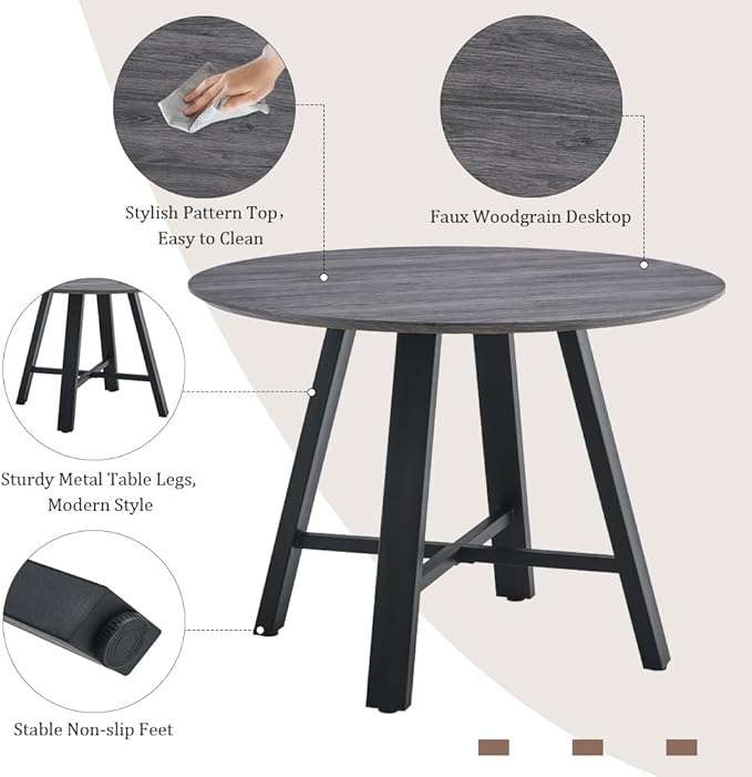 Round Dining Table Set for 4, Round Kitchen Dining Table and Chairs Set for 4,42" Modern Dining Room Table Set for 4 with Upholstered Chairs for Small Space Kitchen Office Cafe Apartment