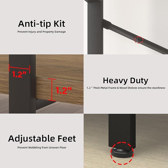 HSH Industrial Wood and Metal 5 Tier Bookshelf, Large Tall Open Rustic Wide Etagere Bookcase, Vintage Farmhouse Modern Wooden Big Book Shelf for Home Living Room Bedroom Office Storage, Rustic Oak