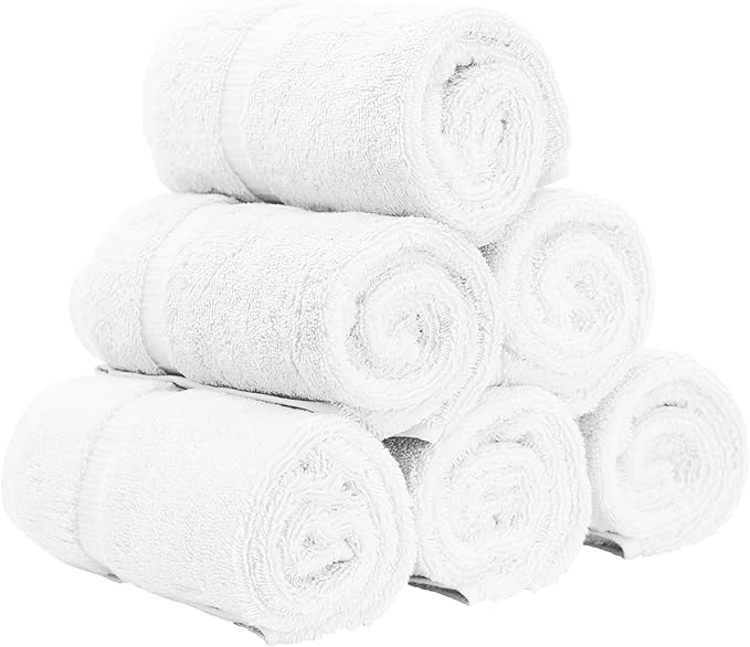Luxury Hotel & Spa Towel 100% Genuine Turkish Cotton Hand Towels - White - Dobby Border - Set of 6