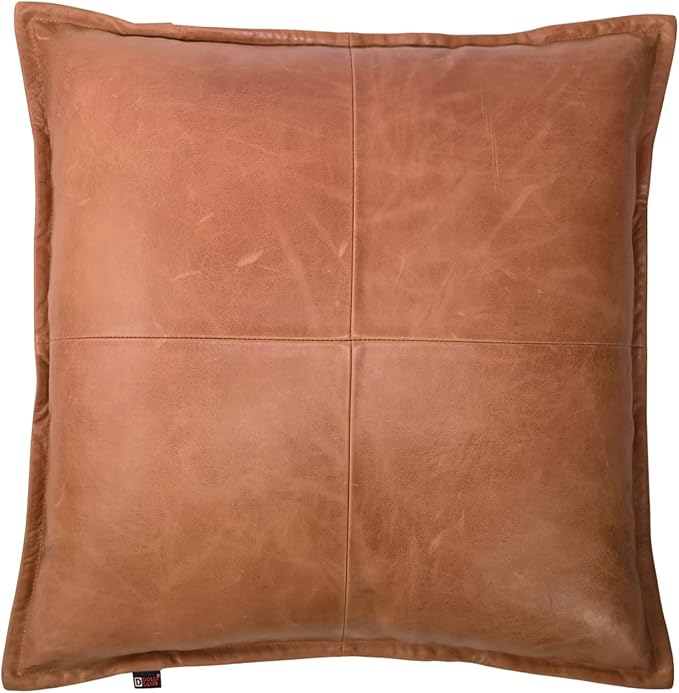 D DOLLY LAMB Lambskin Leather Pillow Cover - Sofa Cushion Case - Decorative Throw Covers for Living Room & Bedroom, 14x14 Inches - Antique Brown Box Pack of 1