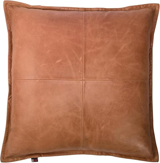 D DOLLY LAMB Lambskin Leather Pillow Cover - Sofa Cushion Case - Decorative Throw Covers for Living Room & Bedroom, 14x14 Inches - Antique Brown Box Pack of 1