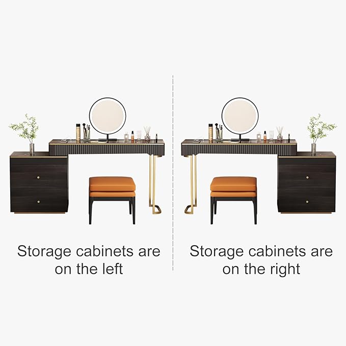 Lartis Makeup Vanity with Stool, Very Easy to Assemble,Retractable TV Cabinet Combination, Dressing Table Desk in one, Super Storage