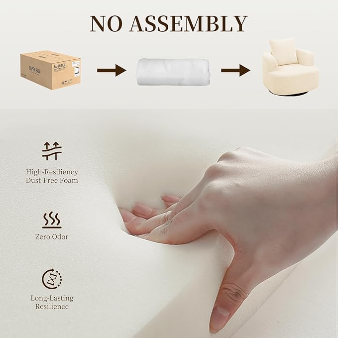 Furnimart 360° Swivel Barrel Accent Chair, Round Upholstered Comfy Lounge Chair, 34“ Corduroy High-Resilienc Foam Single Sofa, No Assembly Wide Seat for Living Room, Bedroom, Apartment (Beige)